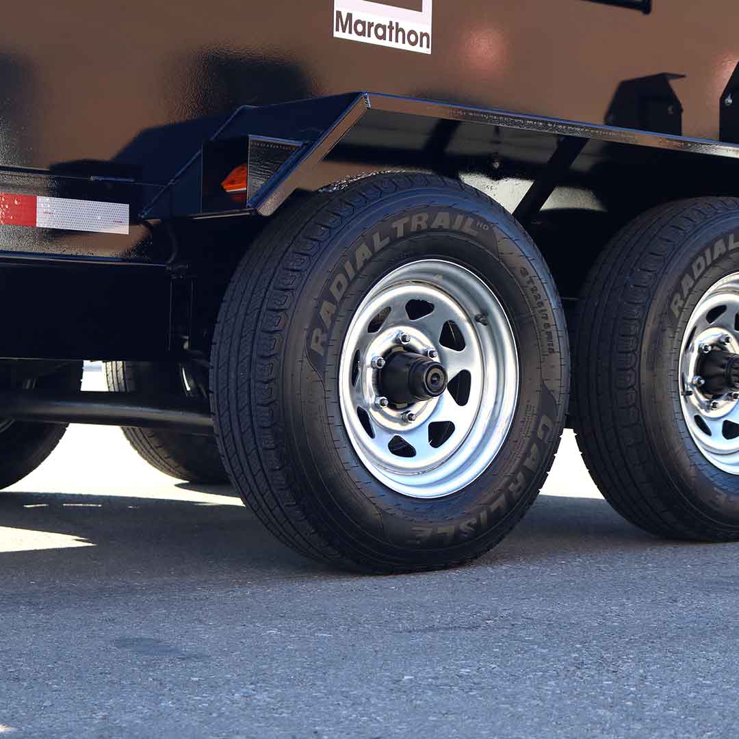 two 5,200 lb axles with 225/75/R15 tires, electric brakes and breakaway kit