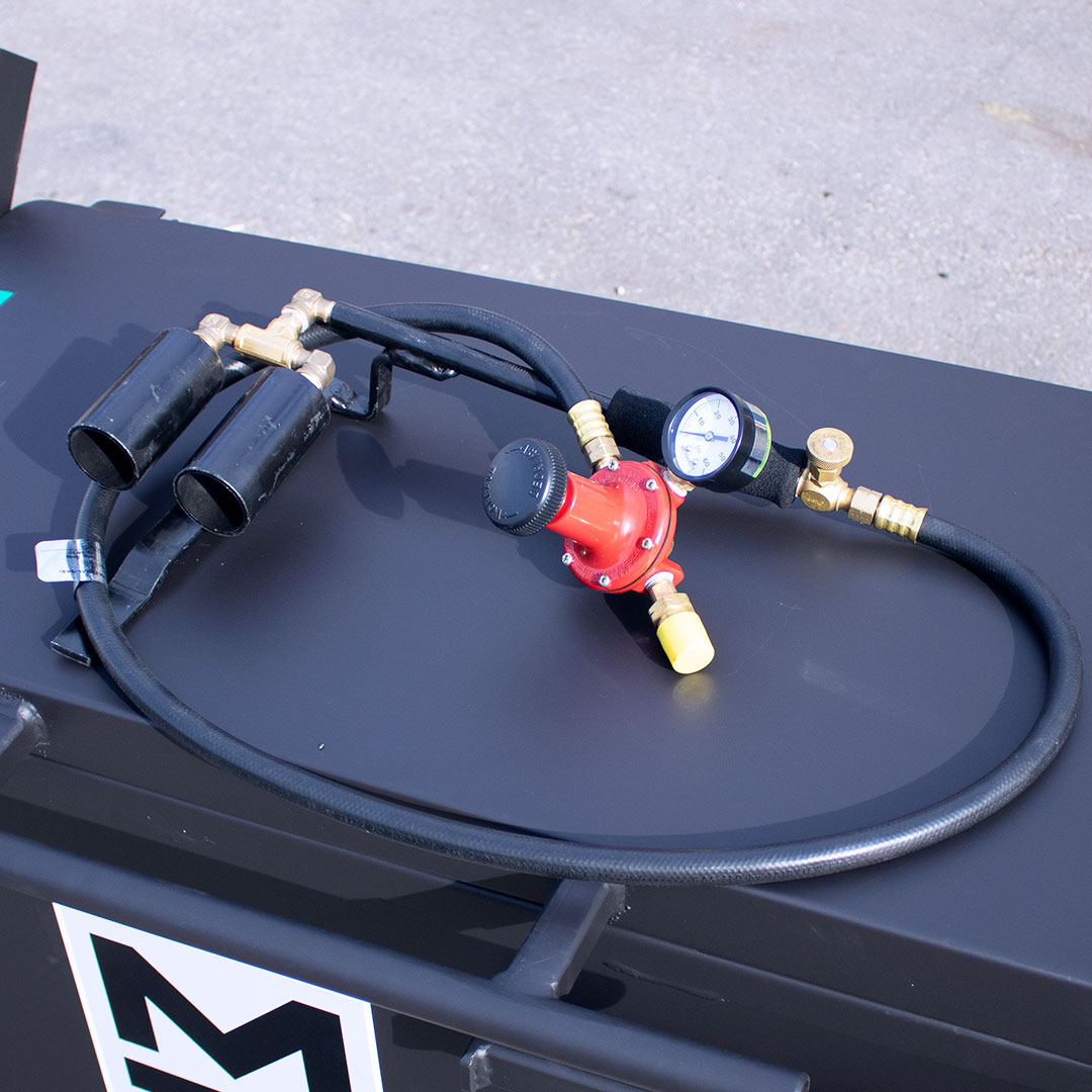double headed 160,000 BTU burner and propane hose with regulator