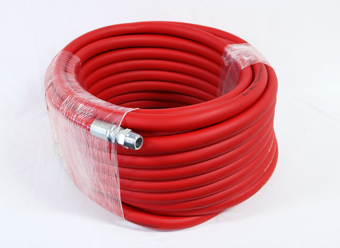 75-foot and 3/4-inch Red hose with 3/4-inch male swivel fitting end to end