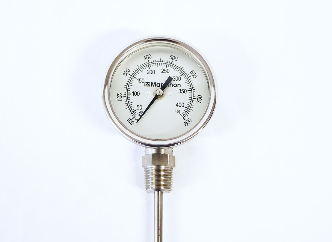 12 inch Oil thermometer that reads between 100 degree fahrenheit to 800 degree fahrenheit